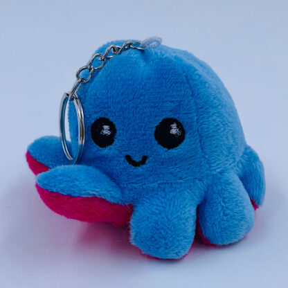 Mini blæksprutte vendbar nøglering blå pink glad Fødselsdag