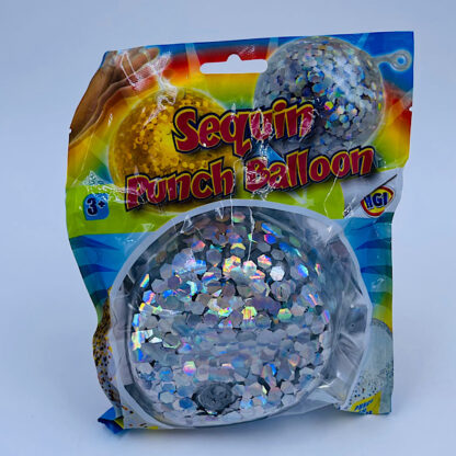punch baloon selvbetheningsbold oppustelis airy stickey fidget bold med glimmer 2 varianter sølv