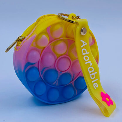 pop it pung med hang figur punge praktisk penge holder lommepenge multifarvet pop its mange former rund gul pink blå pastel