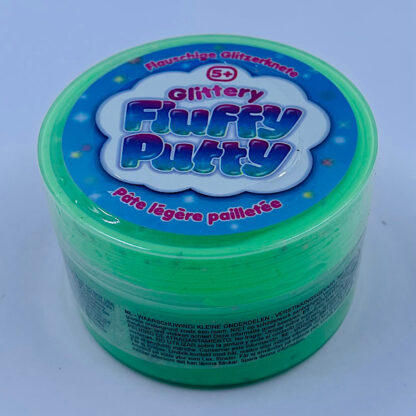 fluffy putty med glimmer lækker luftig slim 4 variant farver god kvalitets slime klar til brug nemt skruelåg grøn
