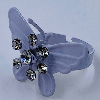 Hvid sommerfugl diamanter justerbar ring af metal