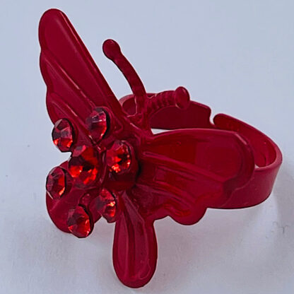 Rød sommerfugl med diamanter justerbar ring af metal