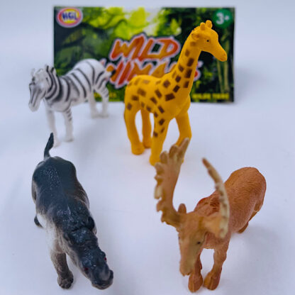 Vildedyr i Pose Giraf Zebra Næsehorn Elsdyr Legetøj Dyr